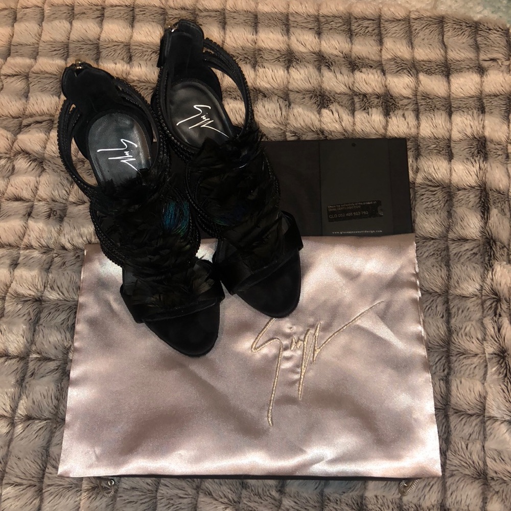 Giuseppe Zanotti black feather heels